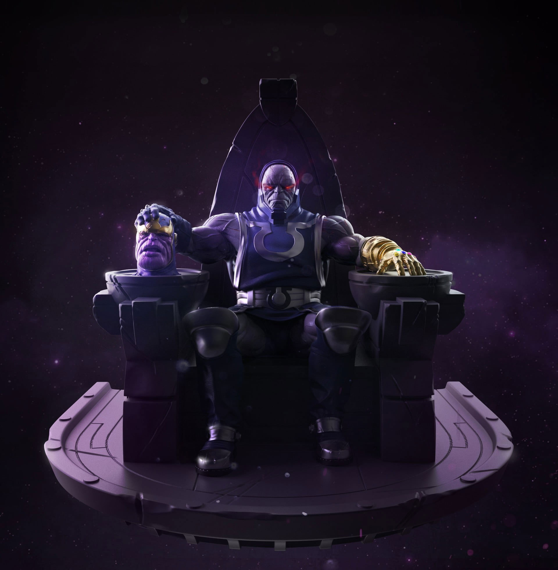 Wallpaper Man On Chair Holding Thanos Head