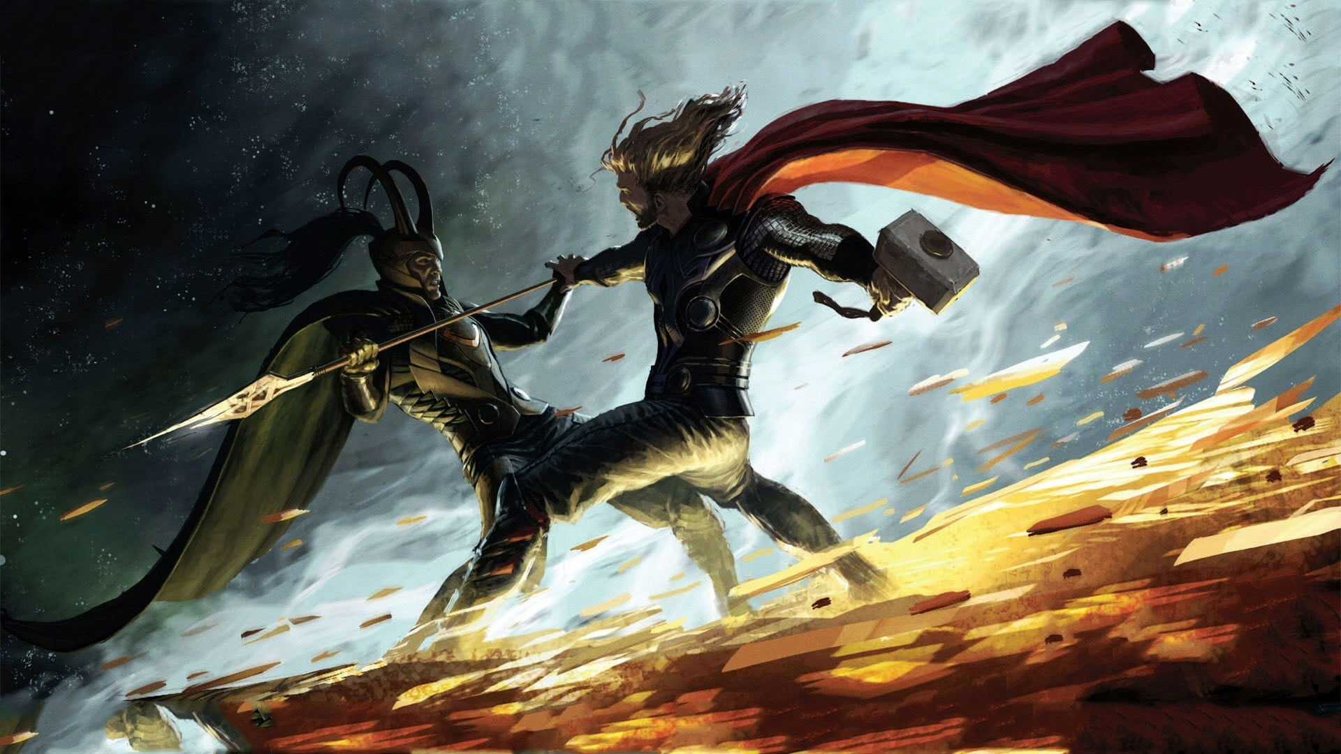 Wallpaper Marvel Thor Vs Loki Digital Wallpaper, Comics