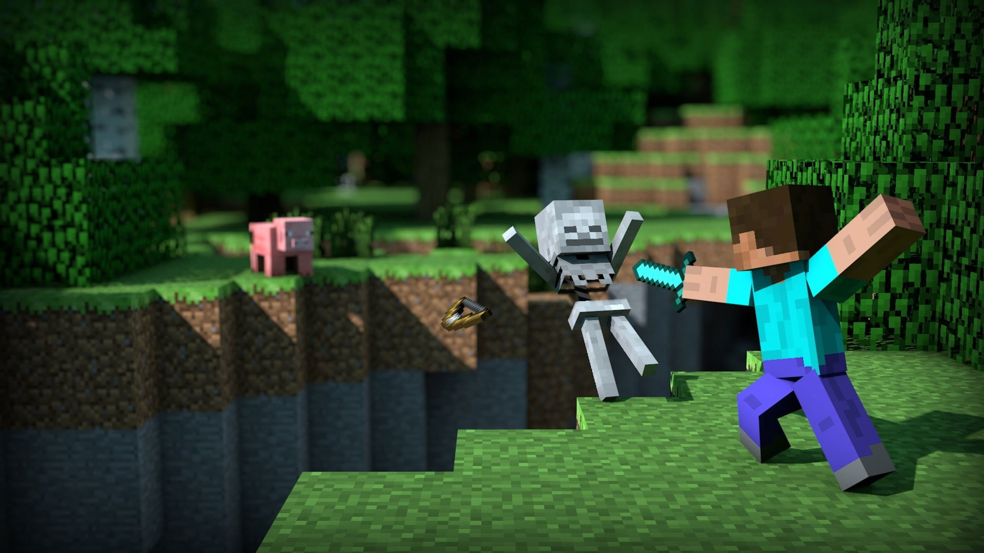 Wallpaper Minecraft Illustration, Two Boys Playing