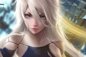 Wallpaper Nier, White Haired Female Anime Character Wallpaper