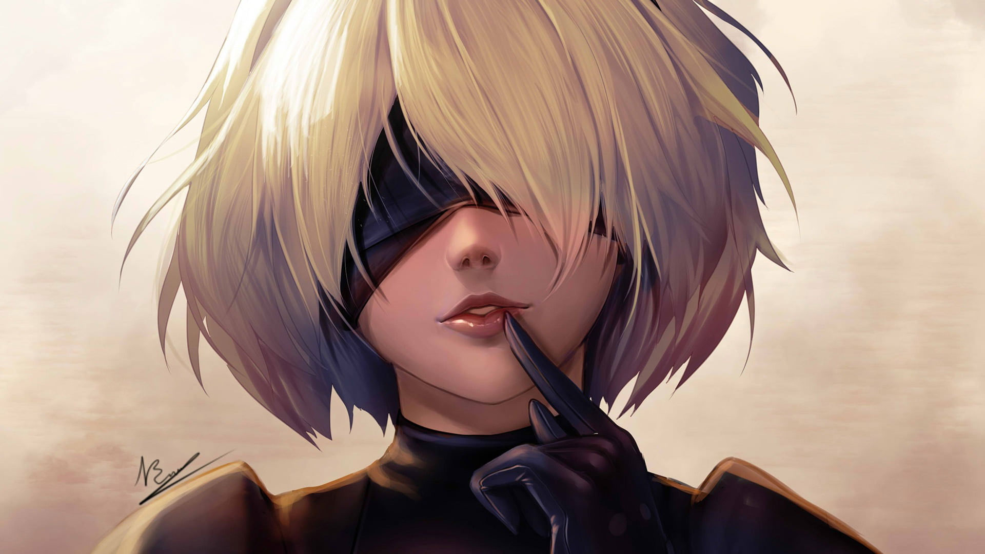Wallpaper Nier, Yellow Haired Female Anime Character Wearing Black