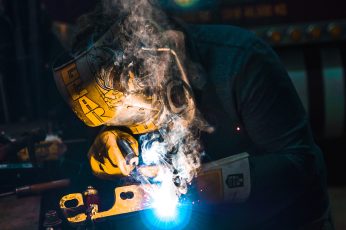 Wallpaper Person Welding Metal Tool, Person Wearing Yellow