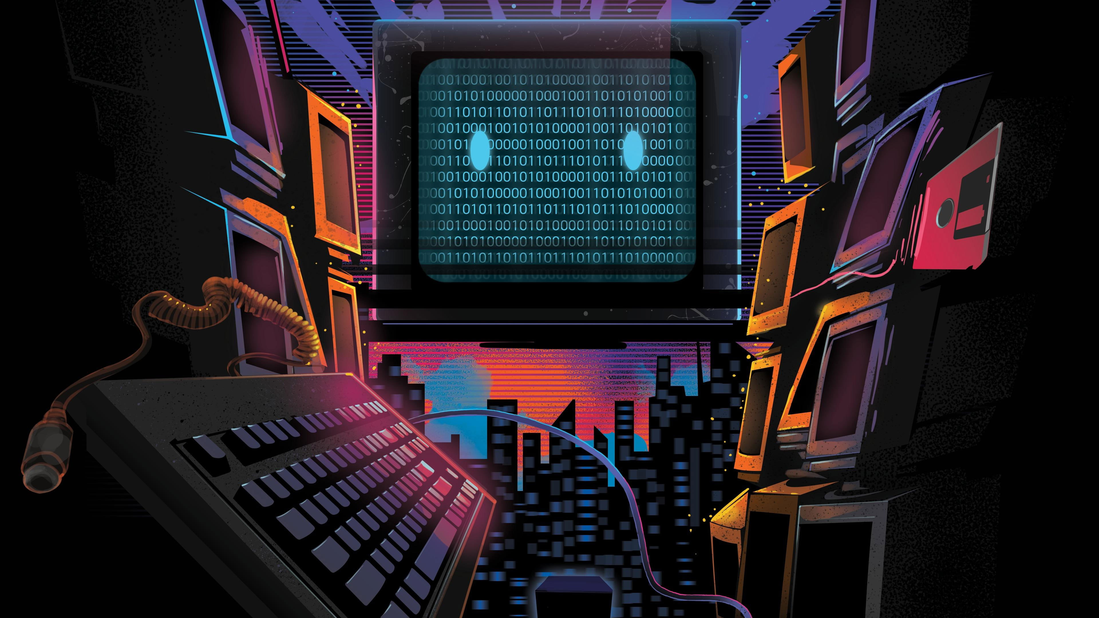 Wallpaper Technology, Retrowave, Binary Code, Electro Wave, Code, Other