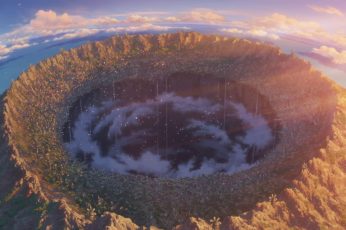 Wallpaper Volcano Crater, Town, Abyss, Made in Abyss