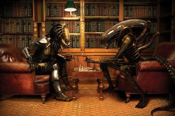 Wallpaper Alien And Predator Illustration, Chess