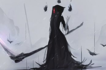 Wallpaper Aoi Ogata, Grim Reaper, Scythe, Mask