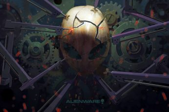 Brown Alien Digital Wallpaper, Alienware