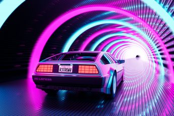 Wallpaper Car, Artwork, Retrowave, Road, Tunnel