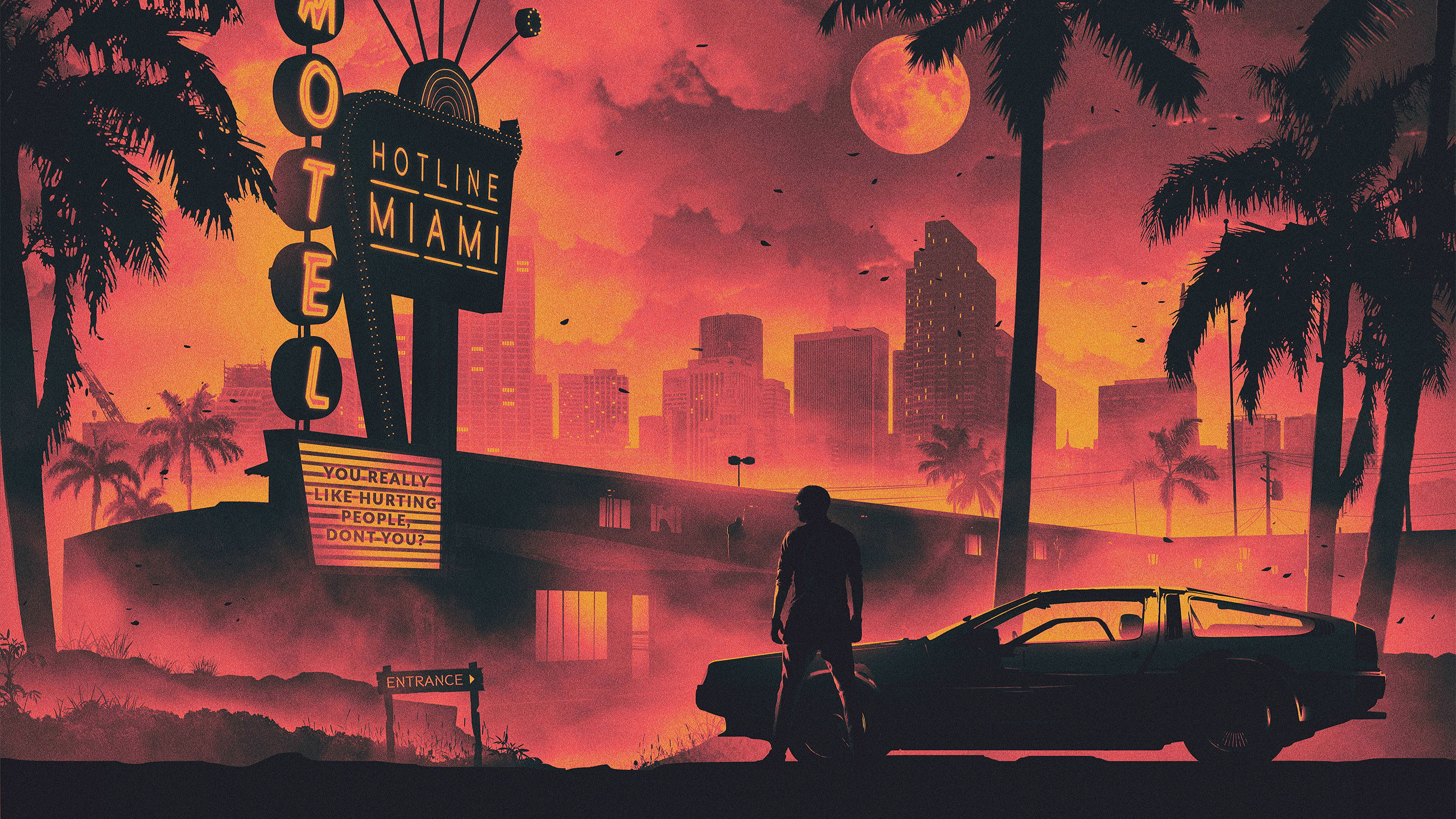 Wallpaper Hotlime Miami Poster, Monochrome, DeLorean, Cars & Motos