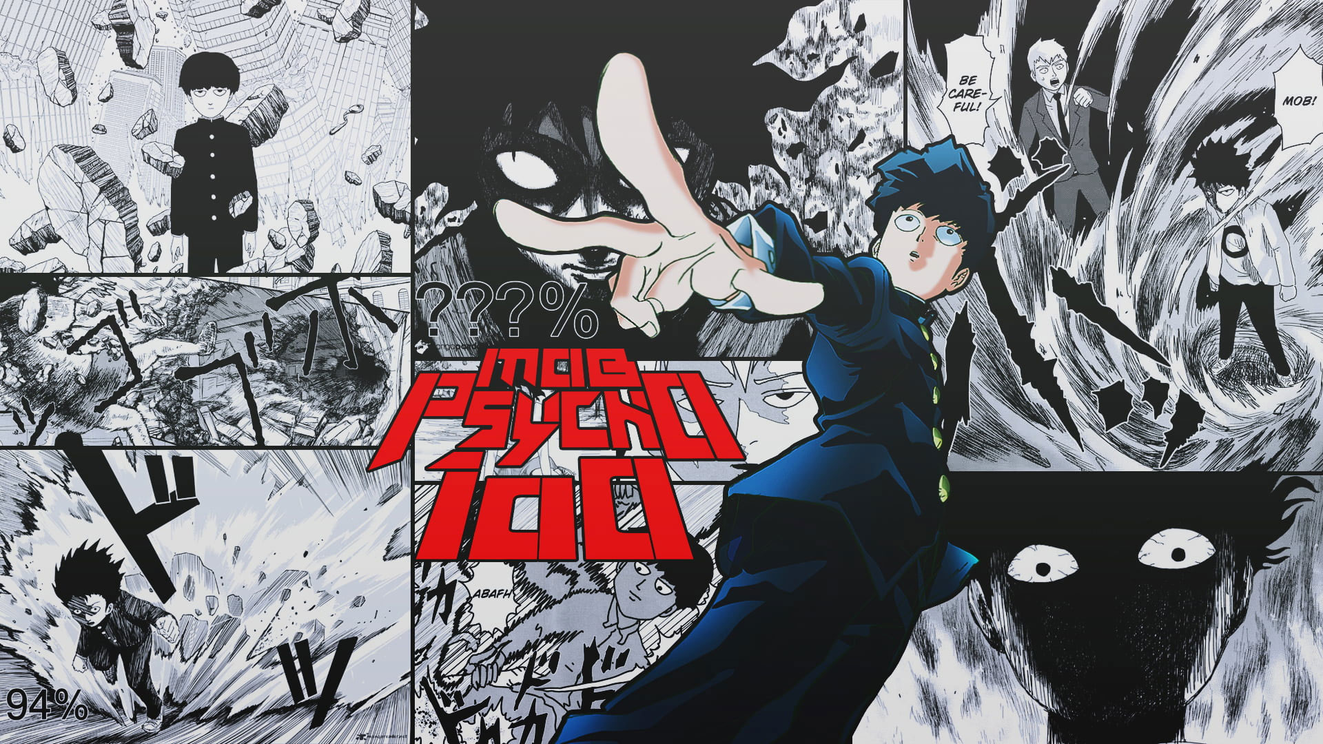 Wallpaper Mob Psycho 100, Collage, Manga, Text