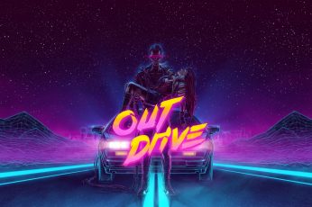 Out Drive Digital Wallpaper, Girl, Music, Neon