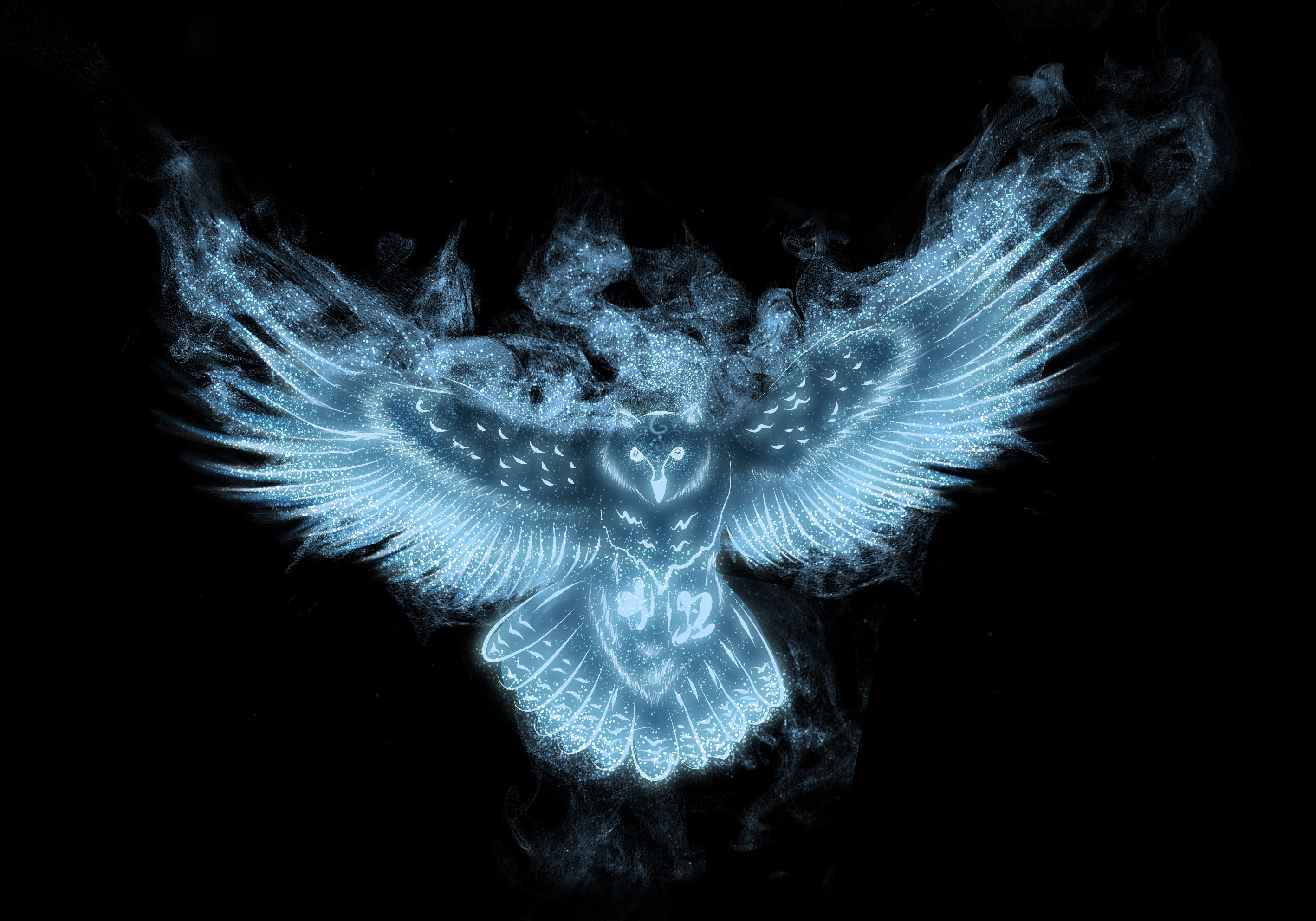 Blue Owl Digital Wallpaper, Look, Wing, Owl, Neon