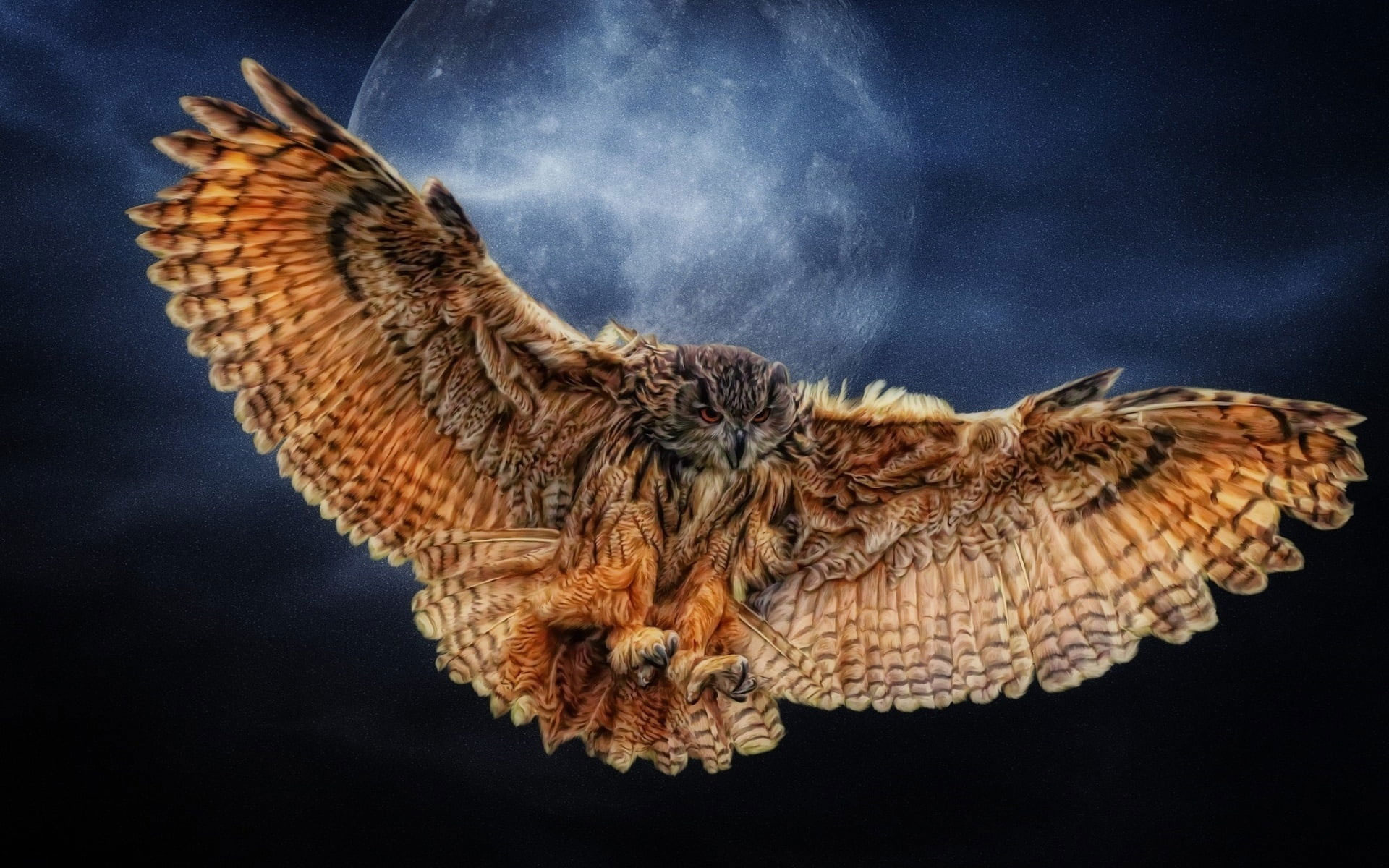 Wallpaper Brown Owl, Moon, Wings, Nature, Animal