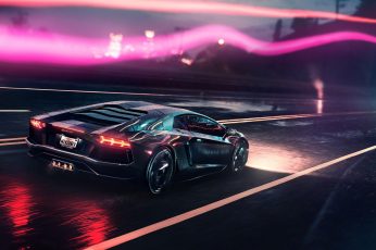 Wallpaper Neon, Lamborghini Aventador, Car