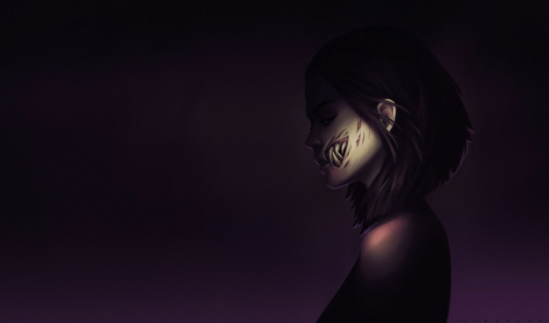 Wallpaper Dark, Face, Demon, Fantasy Girl