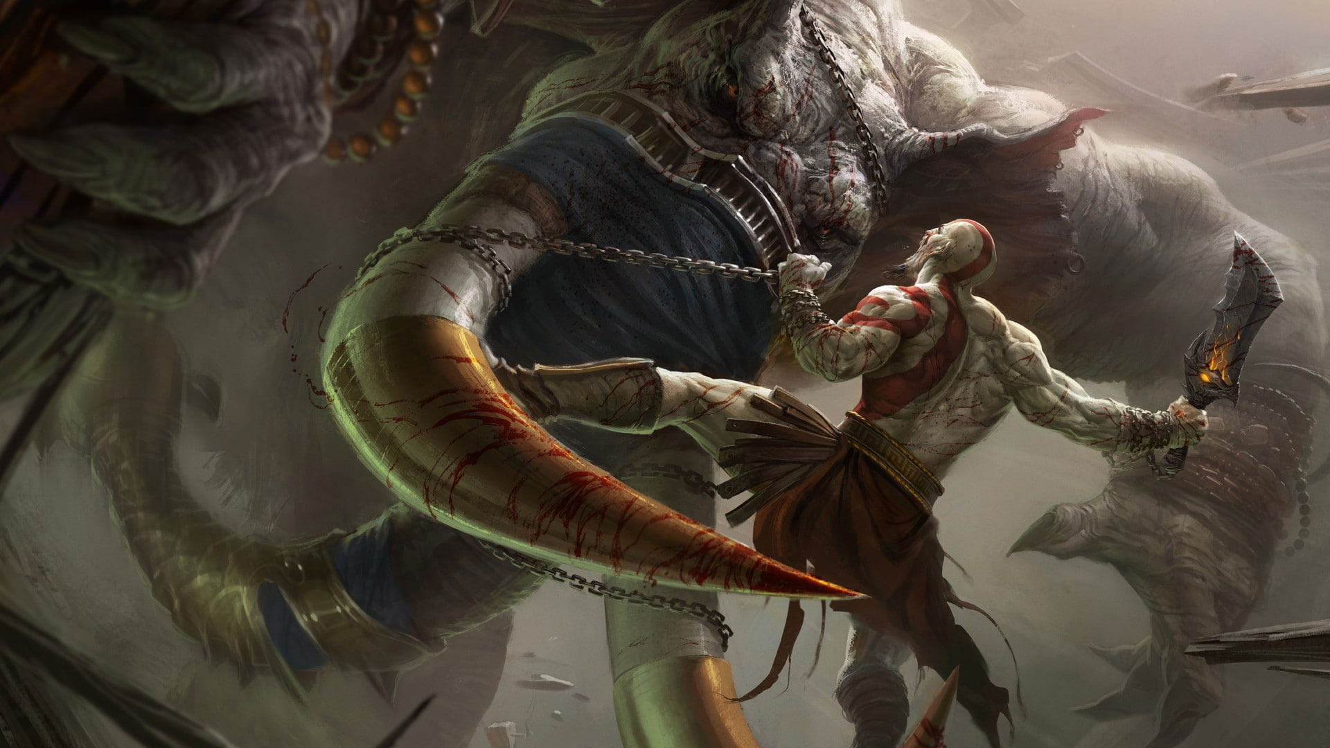 Wallpaper God Of War Kratos Monster Hd