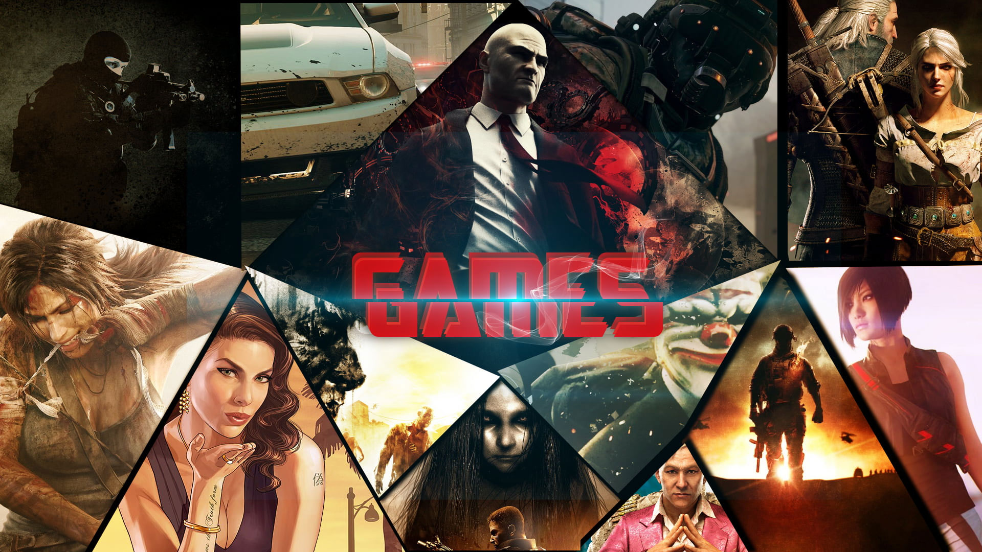 Assorted Games Collage Wallpaper, Hitman, Dying Light, Game