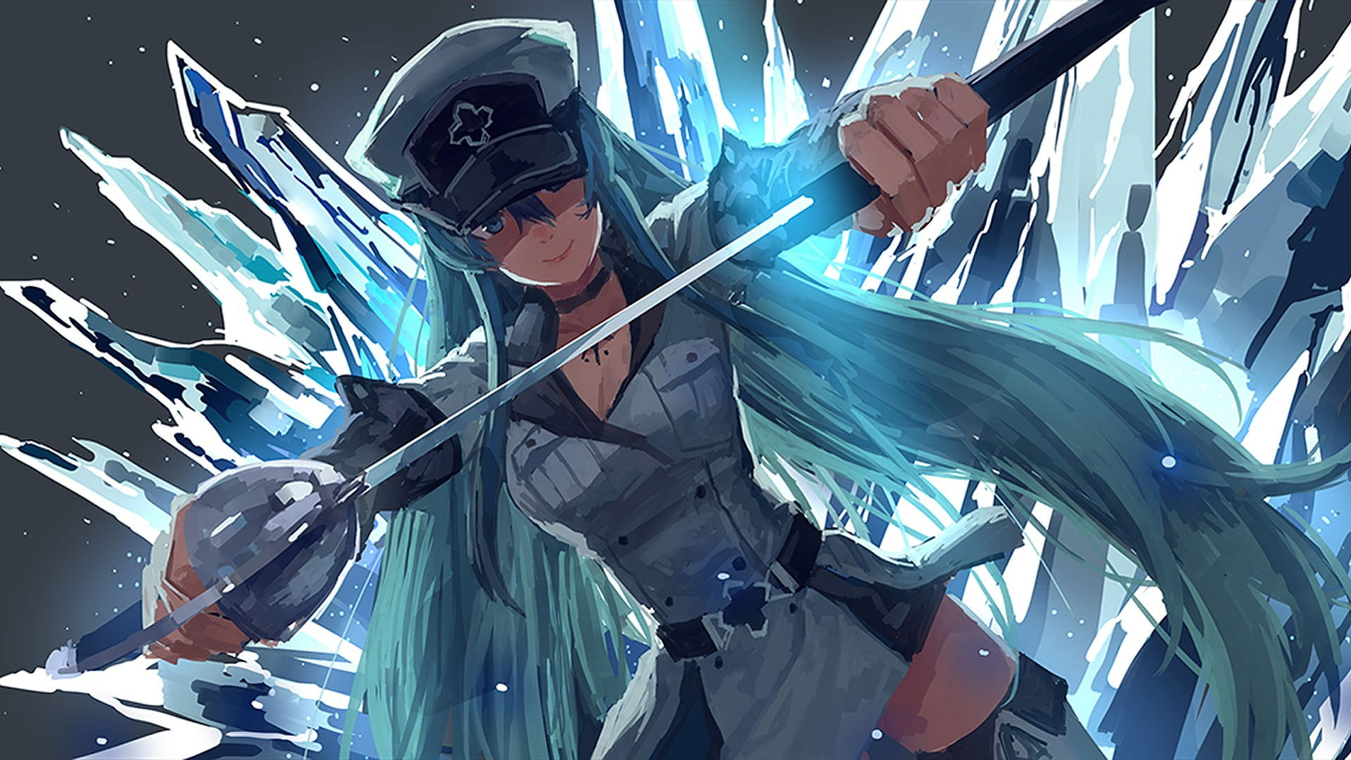 Wallpaper Blue Haired Female Anime Character