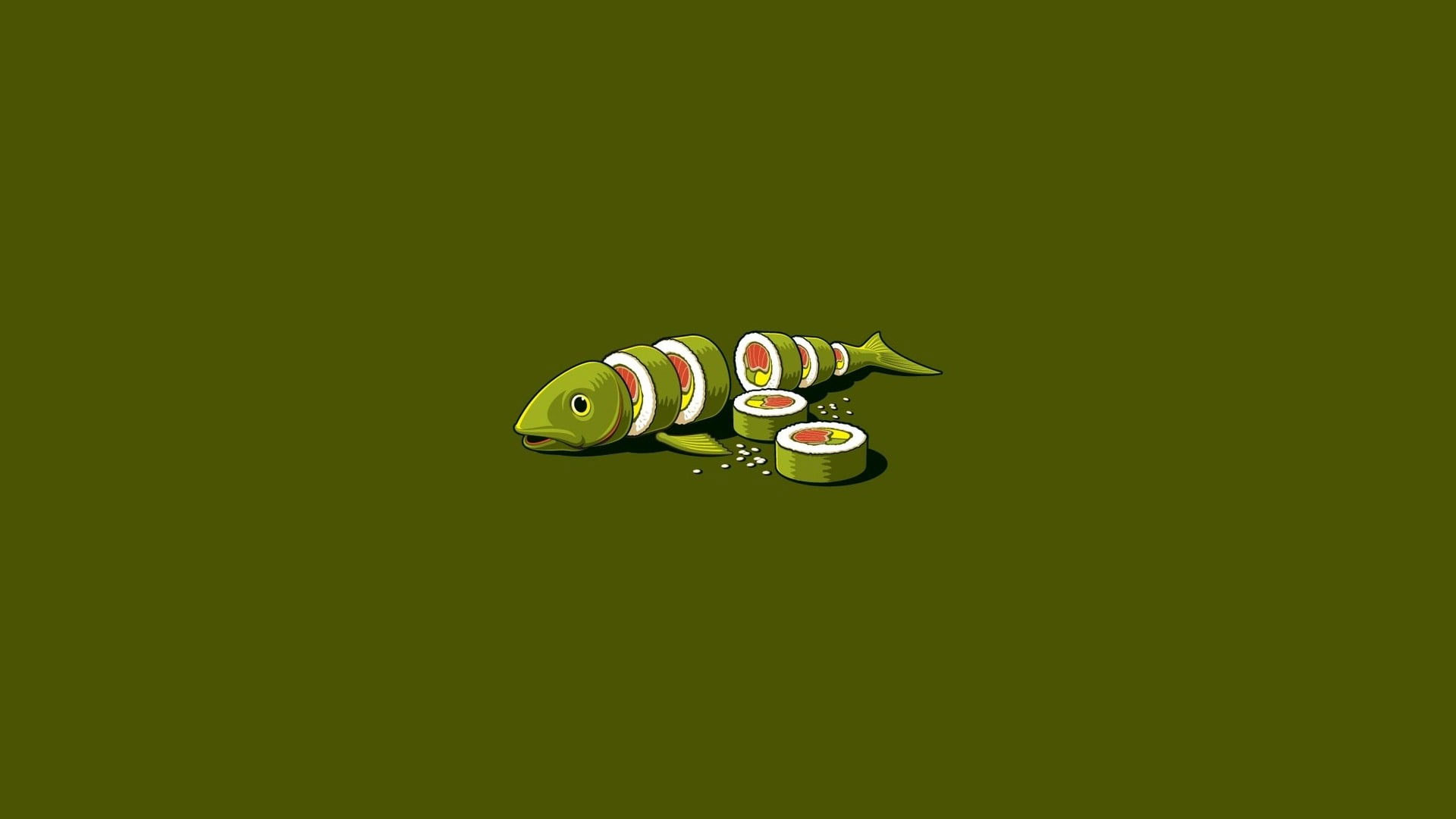 Wallpaper Sliced Green Fish Illustration, Minimal