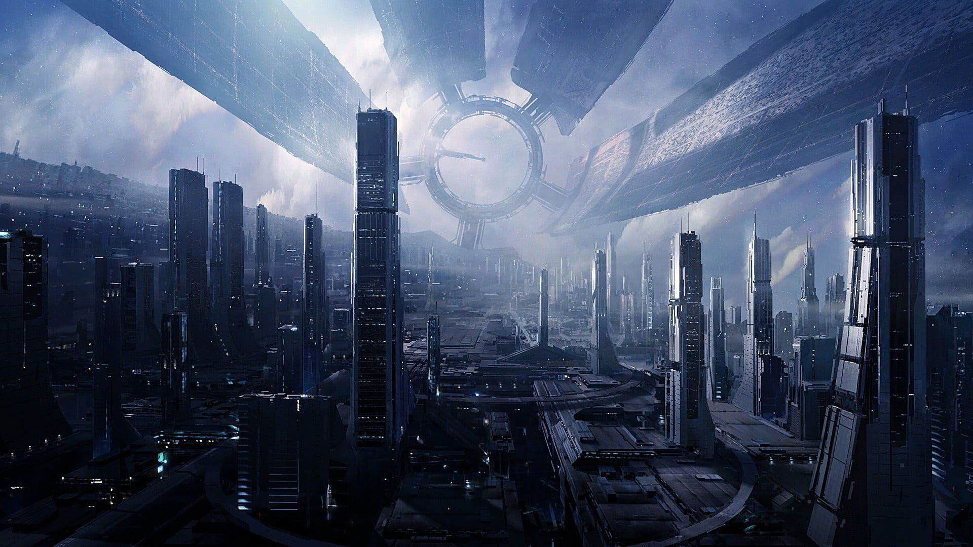 Wallpaper Gray City Buildings, City Scale Photo, Mass Effect