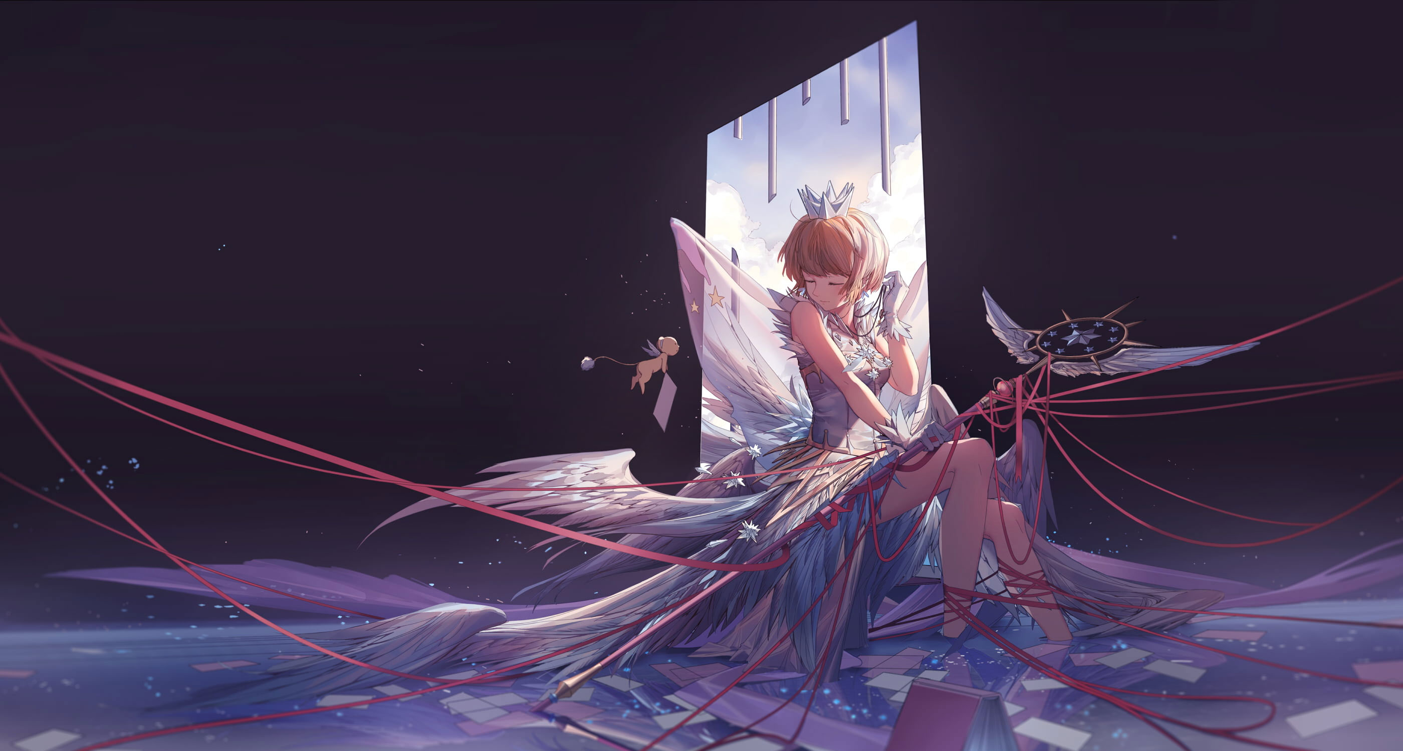 Wallpaper Woman In White Dress With Wings Anime