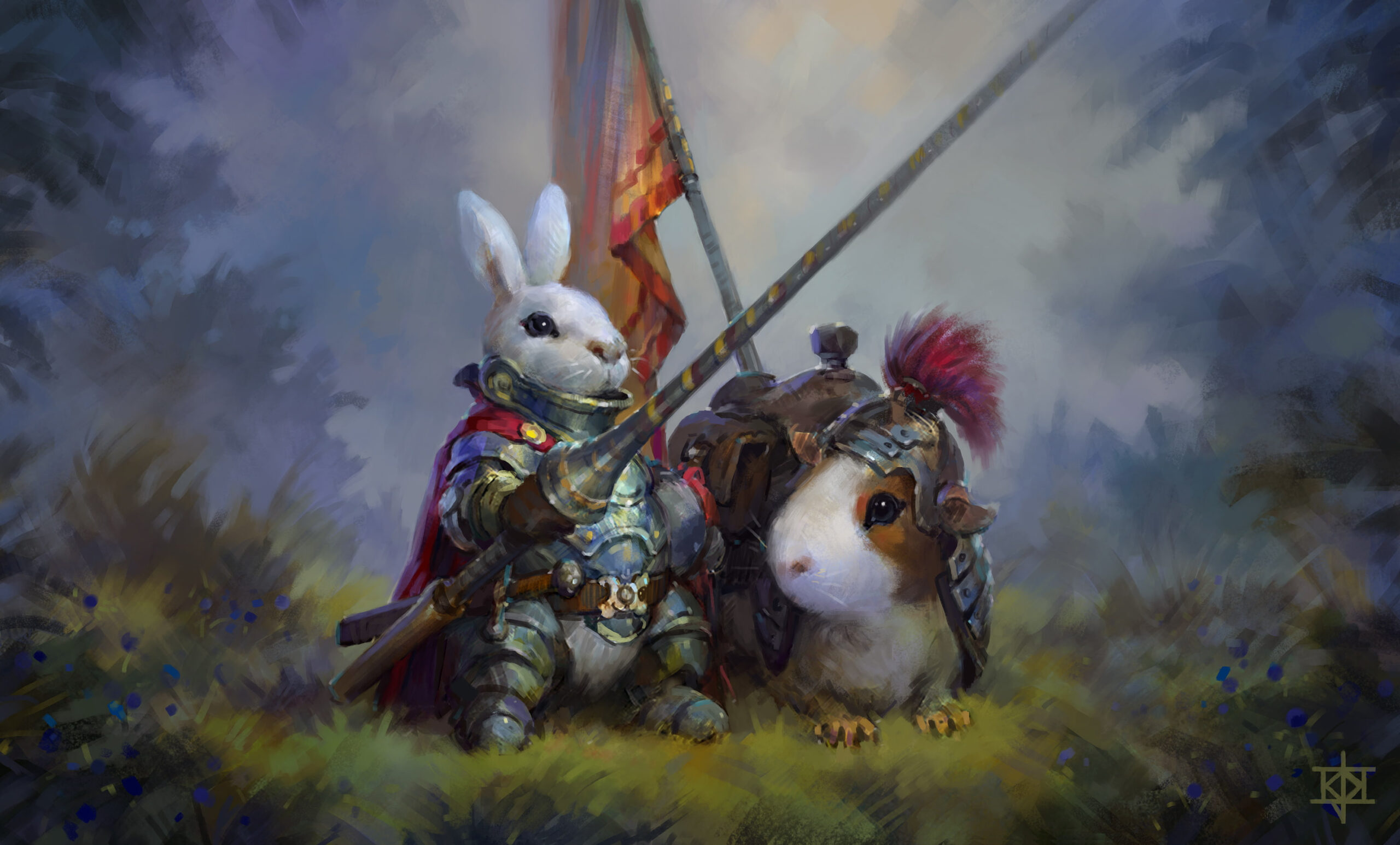 Wallpaper Rabbit, Guinea Pig, Knight, Art