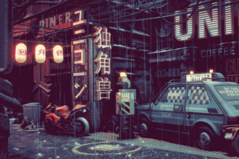 Wallpaper Japan, Pixel Art, Urban, Rain