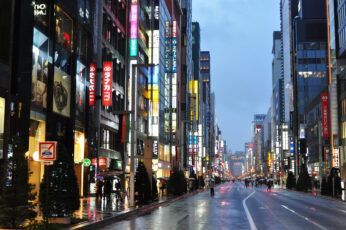 Wallpaper Japan, Tokyo, Rain, Urban, Ginza, Street