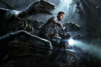 Wallpaper Jurassic World Man In Motorcycle