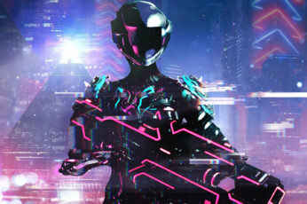 Wallpaper Neon, Cyberpunk, Weapon, Futuristic