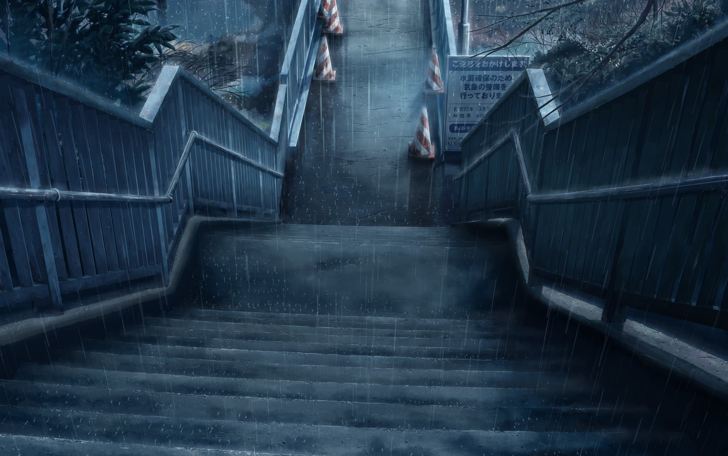 Wallpaper Outdoor Staircase Illustration, Anime, Japan Rain Wallpaper, City
