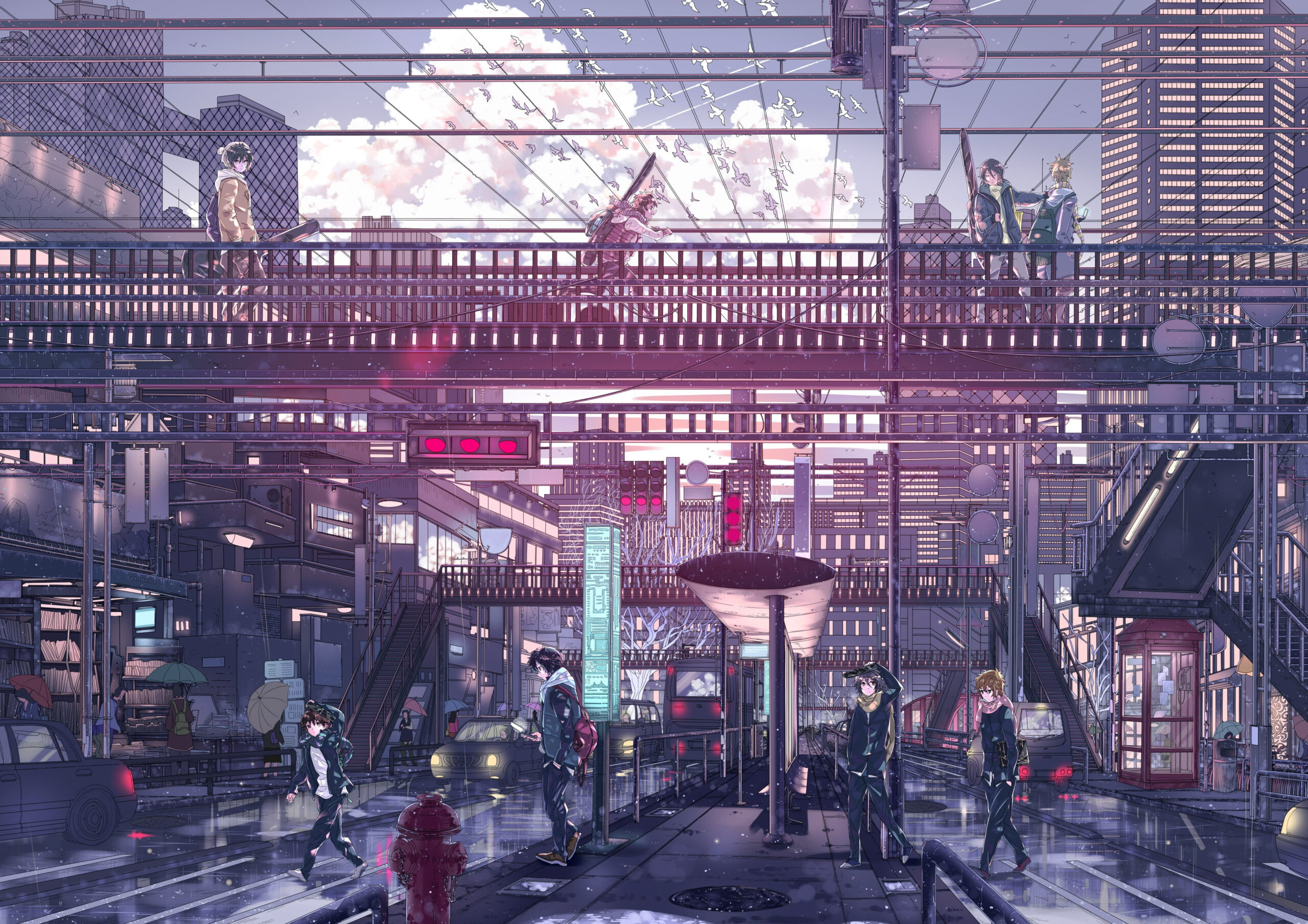 Wallpaper Painting Of Bridge, Anime, City, Japan