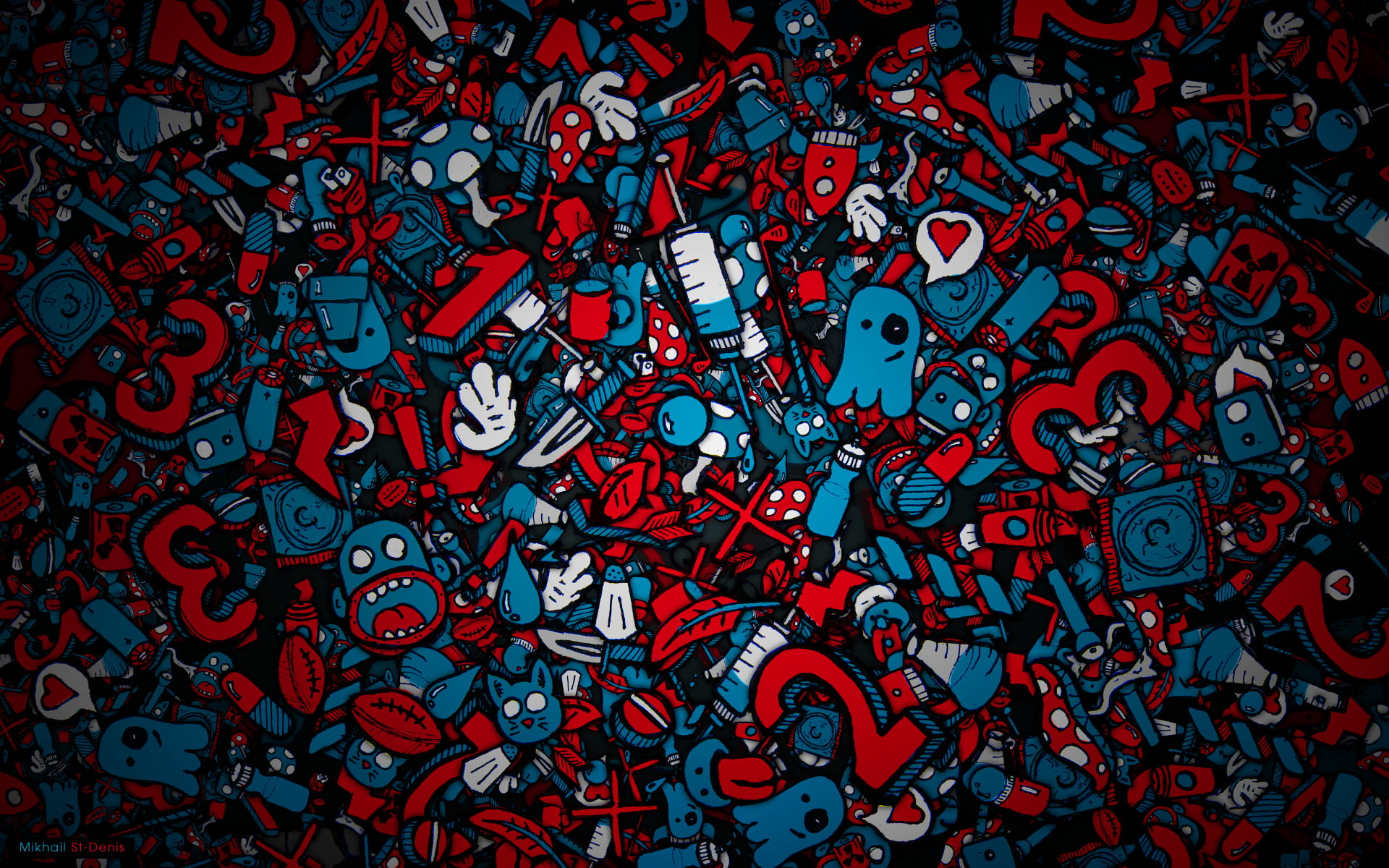 Wallpaper Blue And Red Monsters Illustration, Doodle, Textures