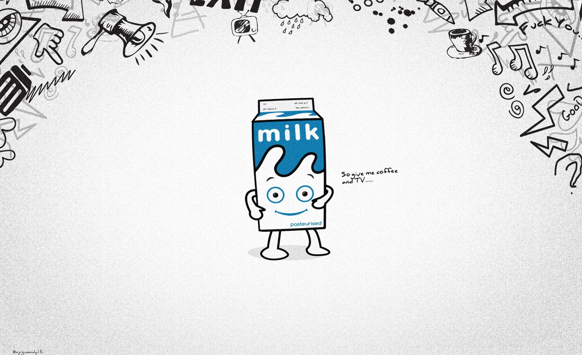 Wallpaper Coffee And Tv, White And Blue Milk Box, Doodle, Textures
