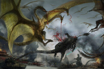 Wallpaper Godzilla, King Ghidorah, Kaiju, Fantasy