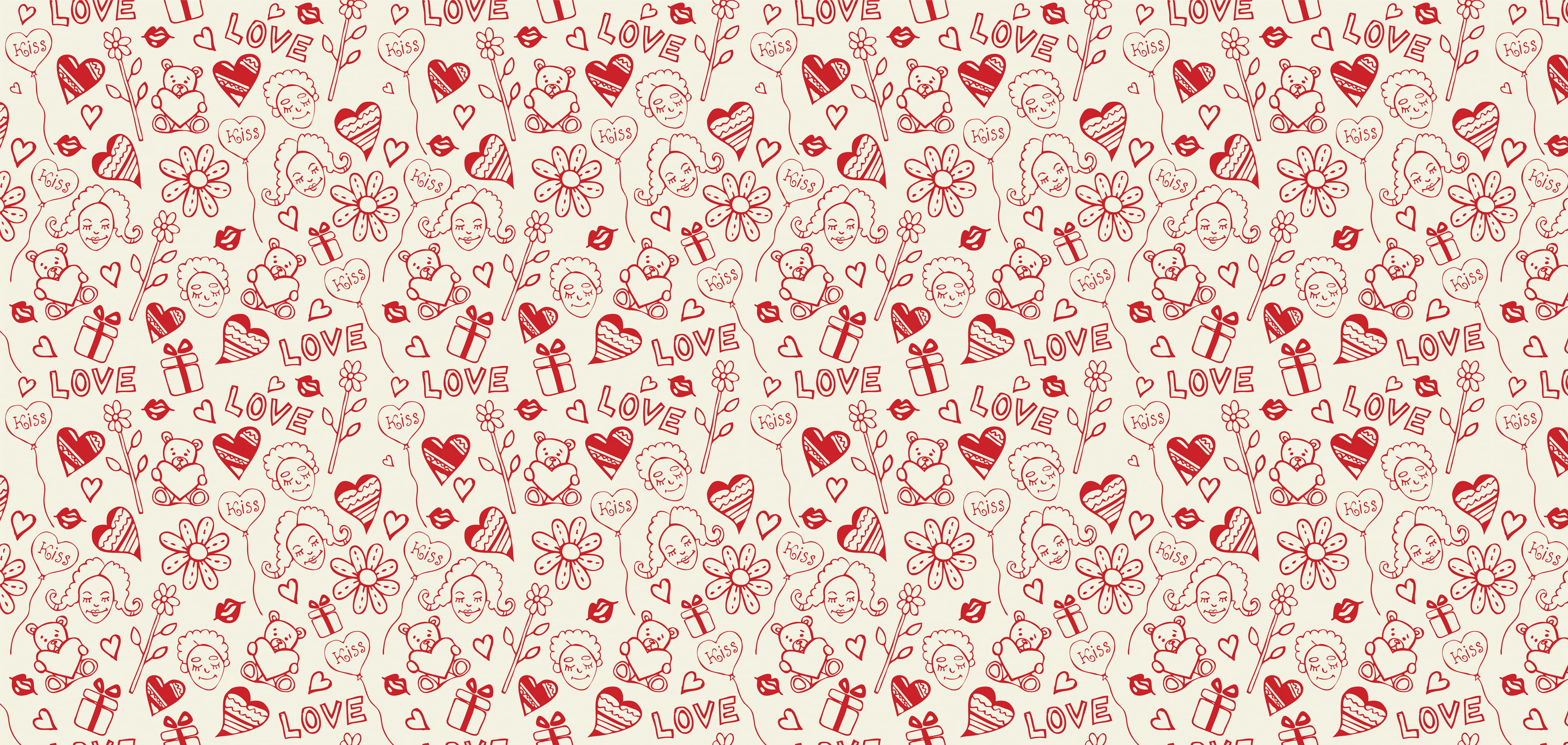Wallpaper White And Red Floral Heart Doodle Art, Doodle, Textures