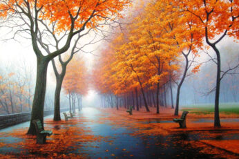 Wallpaper Orange Leafed Trees Painting, Autumn